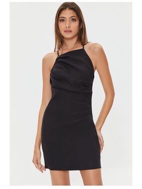 Black Halter Linen blend Mini Dress